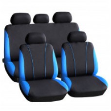 Set huse auto universale Carguard, negru cu albastru, compatibile Airbag, 9 piese
