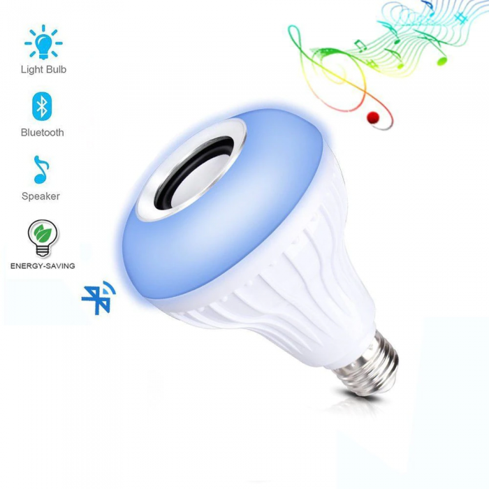 Bec LED inteligent, Bluetooth, E27, 12W, temperatura lumina Rece/Calda, Telecomanda inclusa